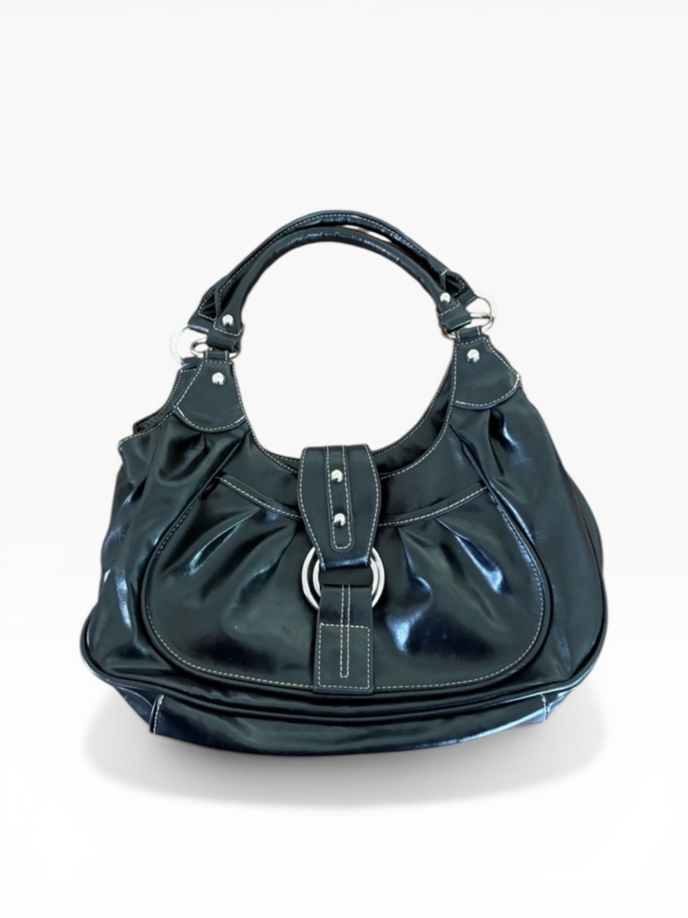 Poppie Jones The Many Moods  Y2K Black Faux Leather Black Crescent Hobo Bag